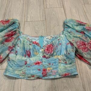 Fashion Nova Blue and Pink Floral Blouse